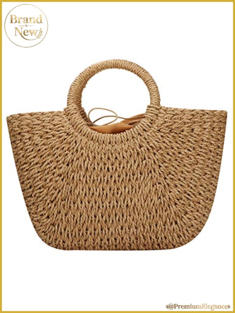 Hand-Woven Seagrass Tote Bag Large Straw Beach Rattan Bag Round Handle Summer